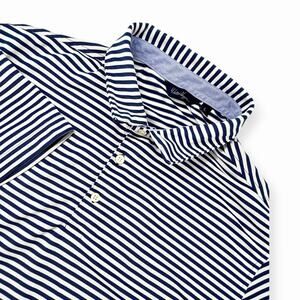 Walter Hagen Polo Golf Shirt L Navy Blue White Stripes Performance Golf